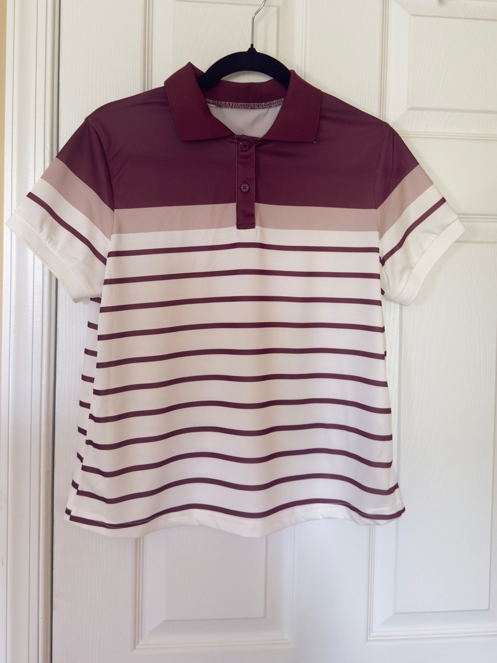 Striped Maroon and White Polo Top